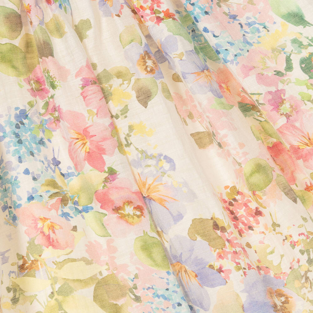 Abel & Lula-Girls Ivory & Pink Floral Linen Dress | Childrensalon Outlet