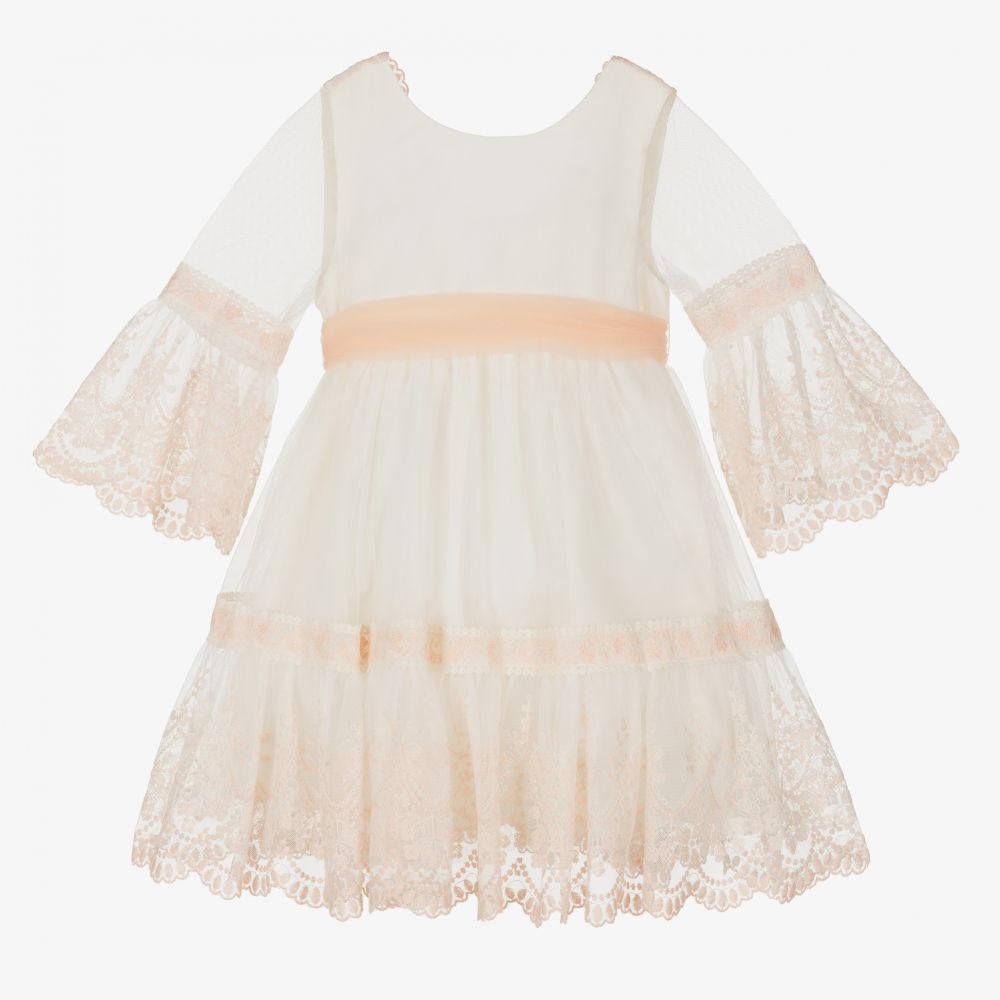 Abel & Lula-Girls Ivory & Pink Lace Dress  | Childrensalon Outlet