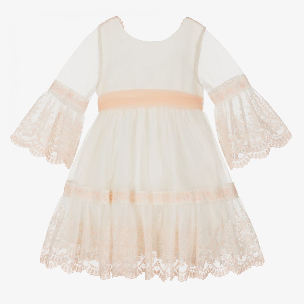 Abel & Lula - Girls Ivory & Pink Lace Dress  | Childrensalon