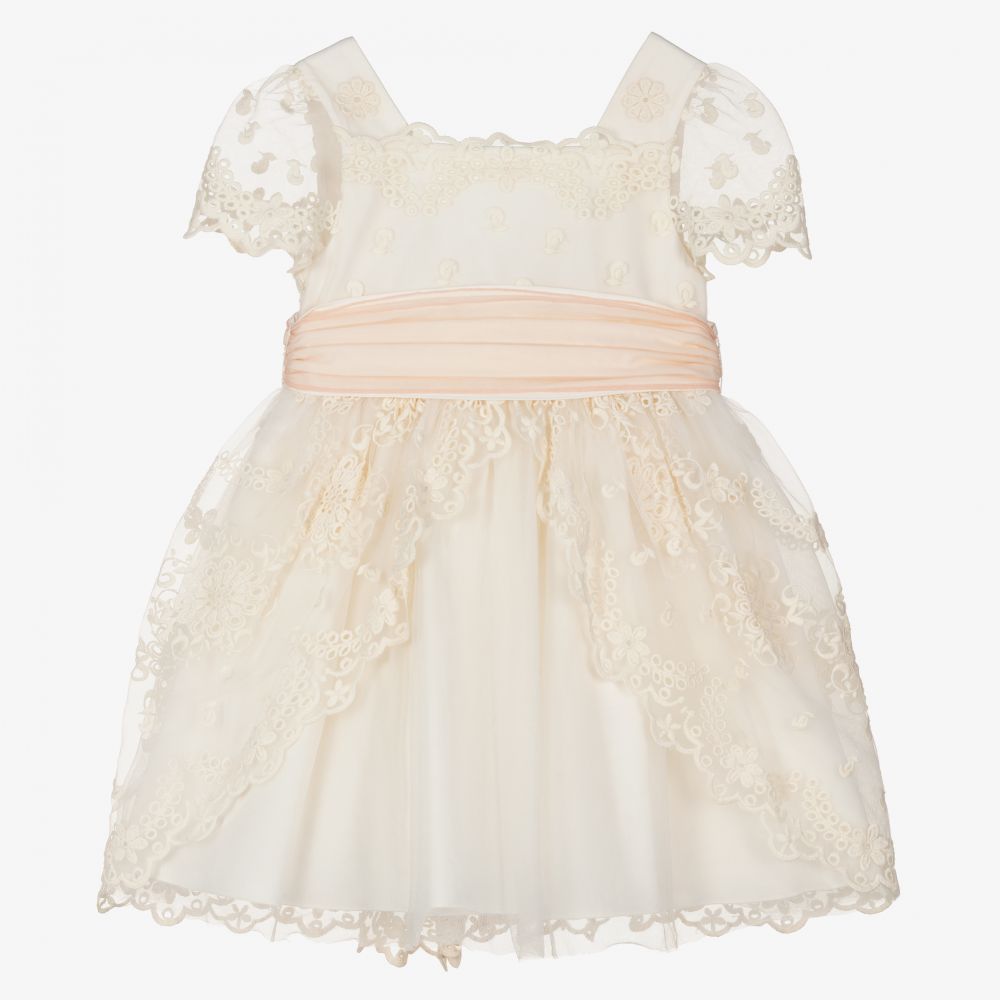 Abel & Lula-Girls Ivory & Pink Tulle Dress | Childrensalon Outlet