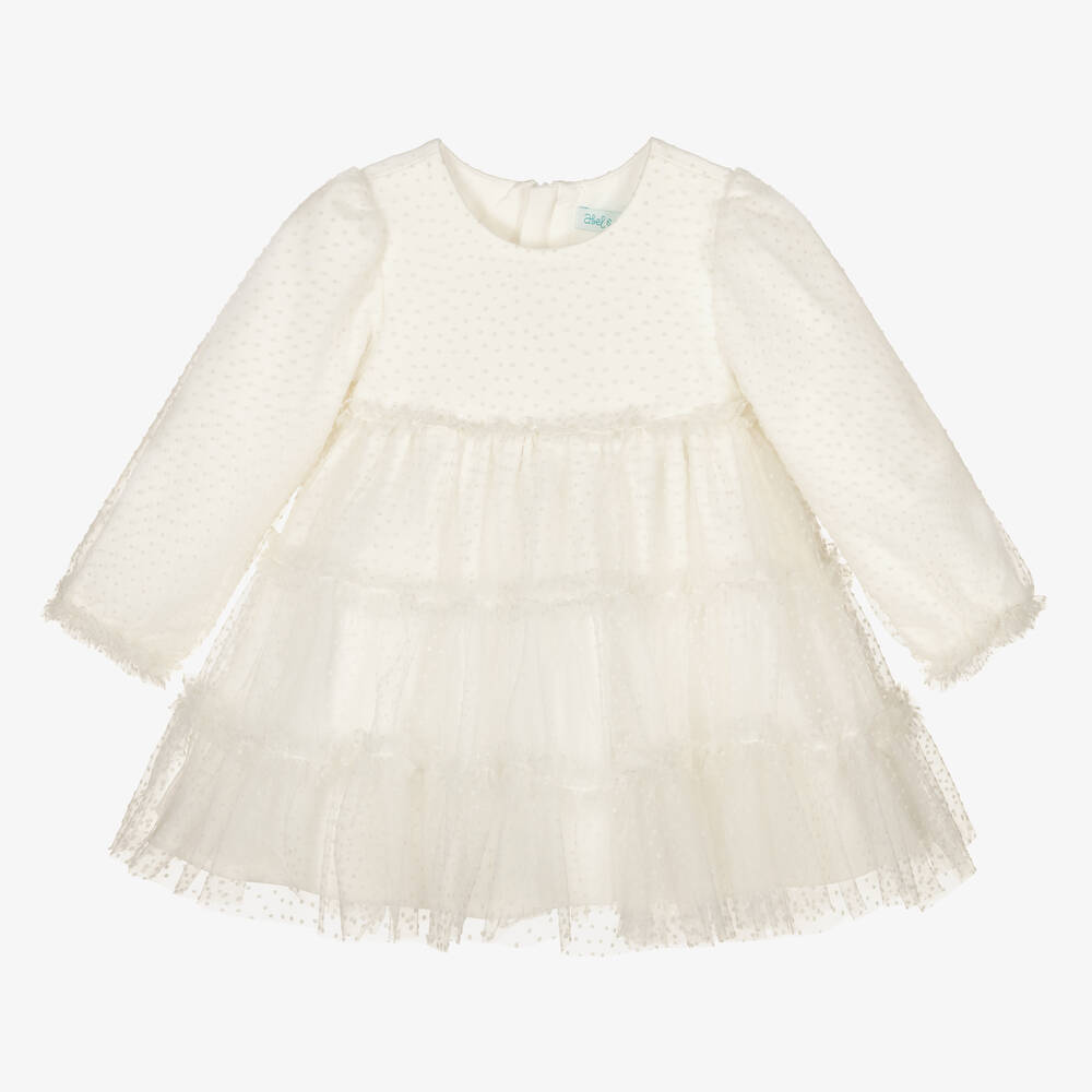 Abel & Lula - Girls Ivory Tiered Tulle Dress | Childrensalon