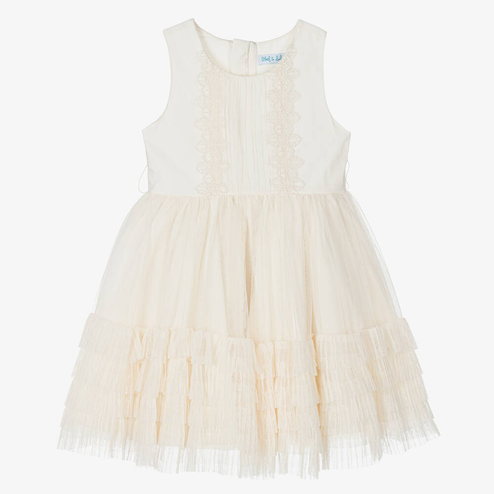 Abel & Lula-Girls Ivory Tulle & Lace Trim Dress | Childrensalon Outlet