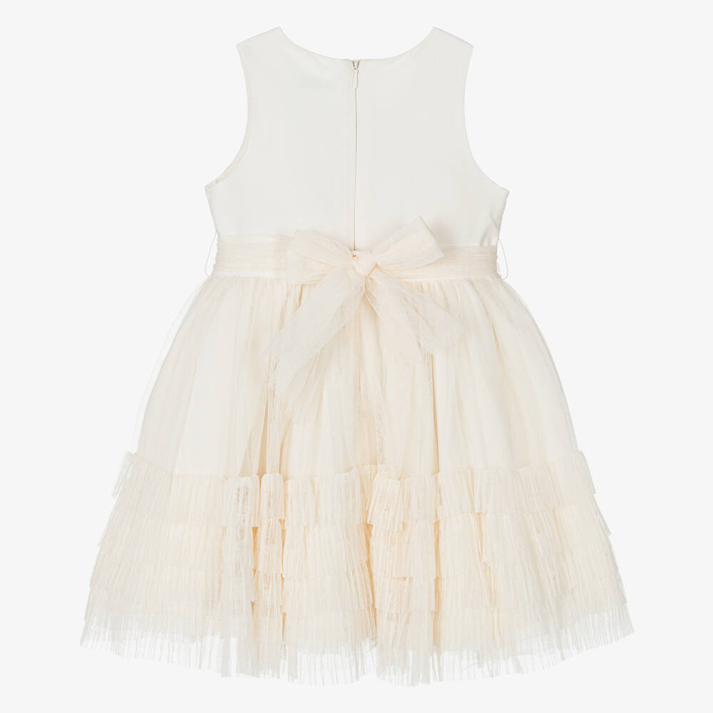 Abel & Lula-Girls Ivory Tulle & Lace Trim Dress | Childrensalon Outlet