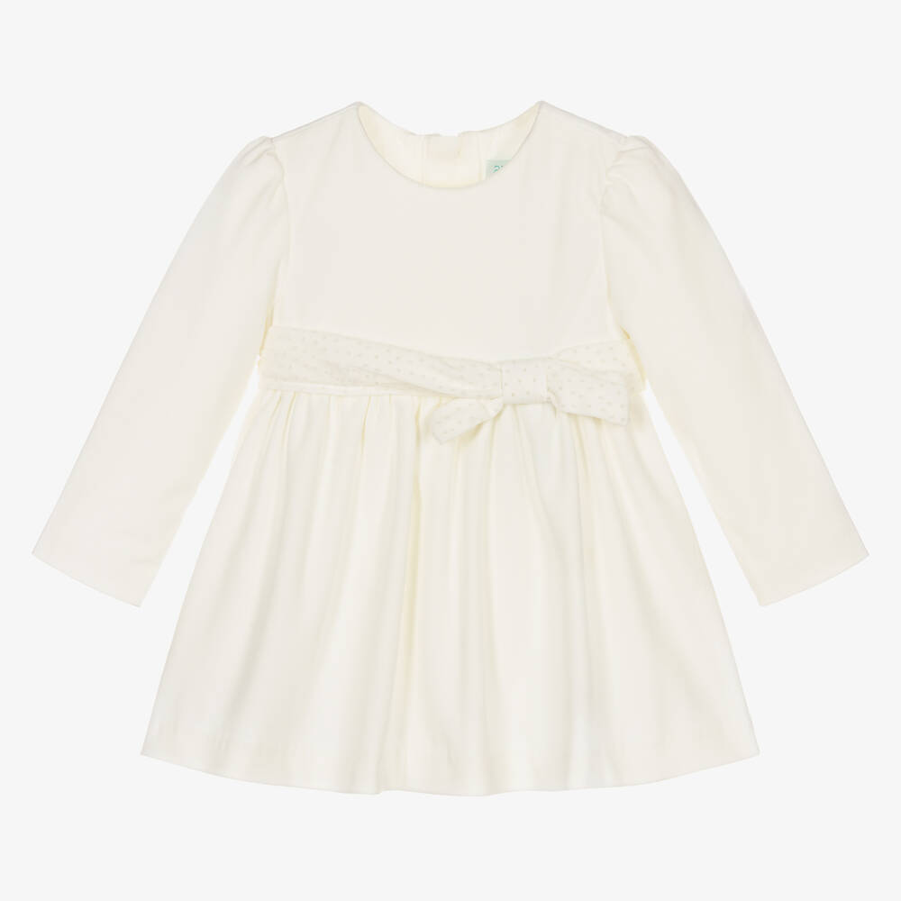 Abel & Lula - Girls Ivory Velvet Bow Dress | Childrensalon