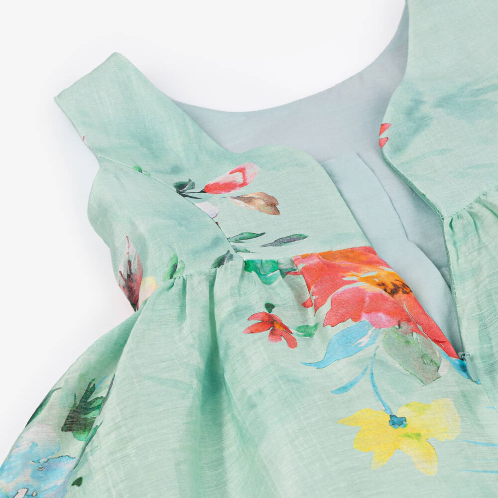 Abel & Lula-Girls Mint Linen Blossom Dress | Childrensalon Outlet