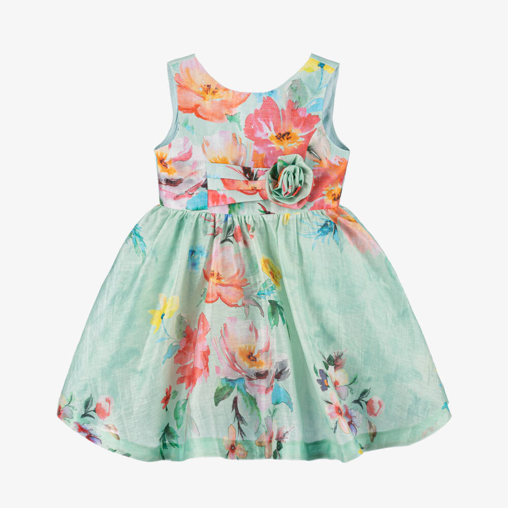 Abel & Lula-Girls Mint Linen Blossom Dress | Childrensalon Outlet