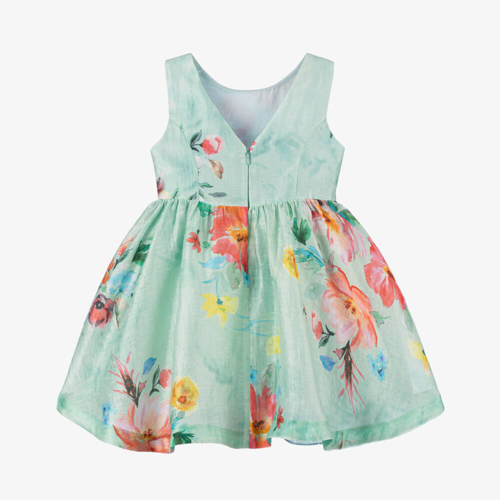 Abel & Lula-Girls Mint Linen Blossom Dress | Childrensalon Outlet