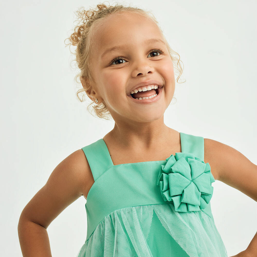Abel & Lula-Girls Mint Satin & Tulle Dress | Childrensalon Outlet