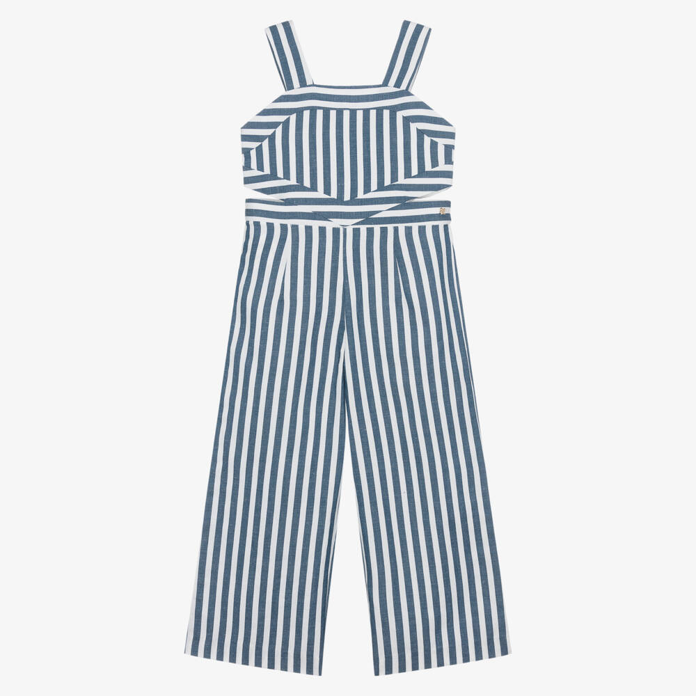 Abel & Lula-Girls Nautical Striped Cotton Jumpsuit | Childrensalon Outlet