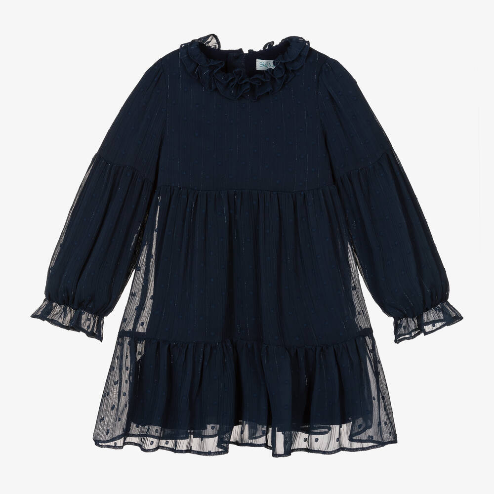 Abel & Lula - Robe bleu marine en mousseline | Childrensalon