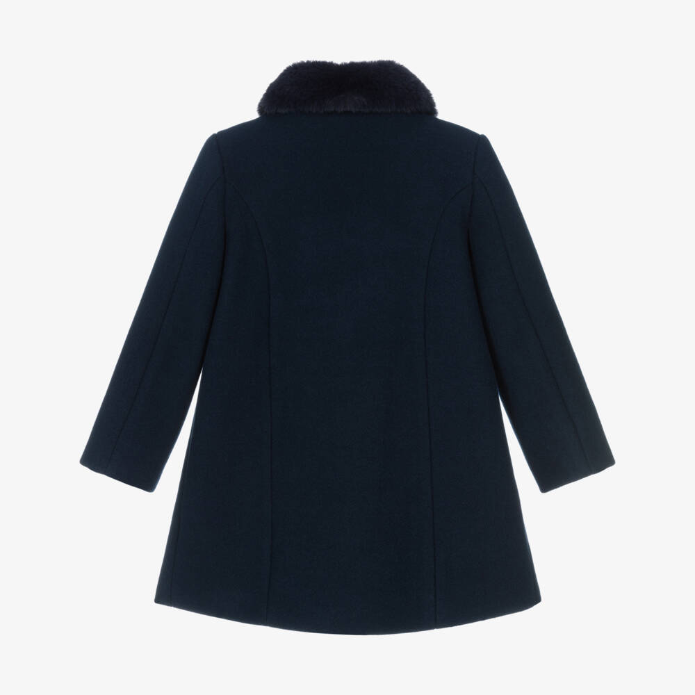 Abel & Lula-Girls Navy Blue Coat with Faux Fur Collar | Childrensalon Outlet