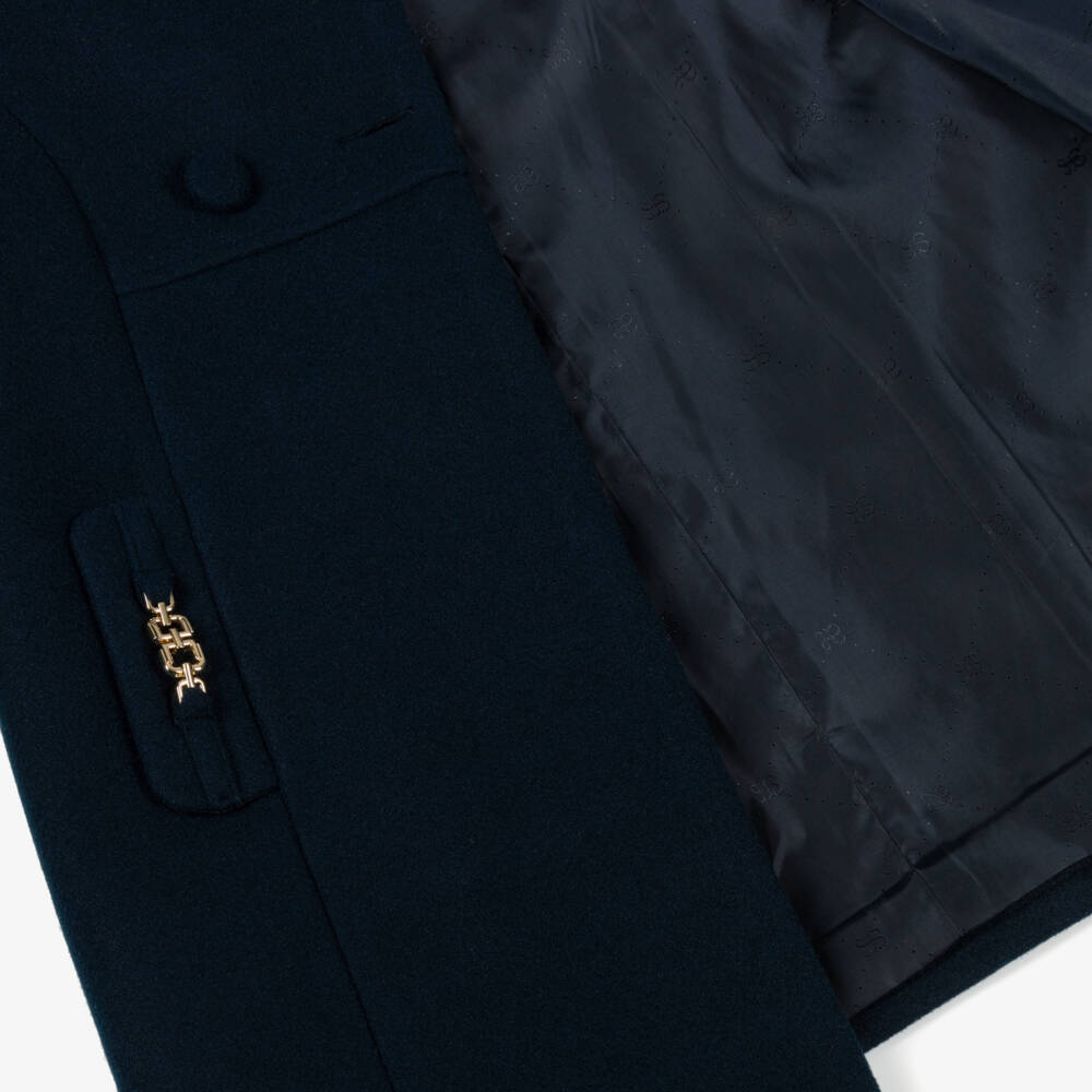 Abel & Lula-Girls Navy Blue Coat with Faux Fur Collar | Childrensalon Outlet