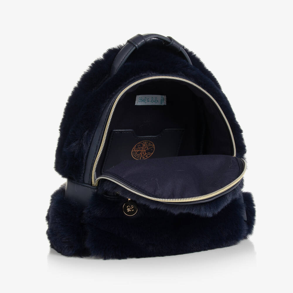 Abel & Lula - Girls Navy Blue Faux Fur Backpack (22cm