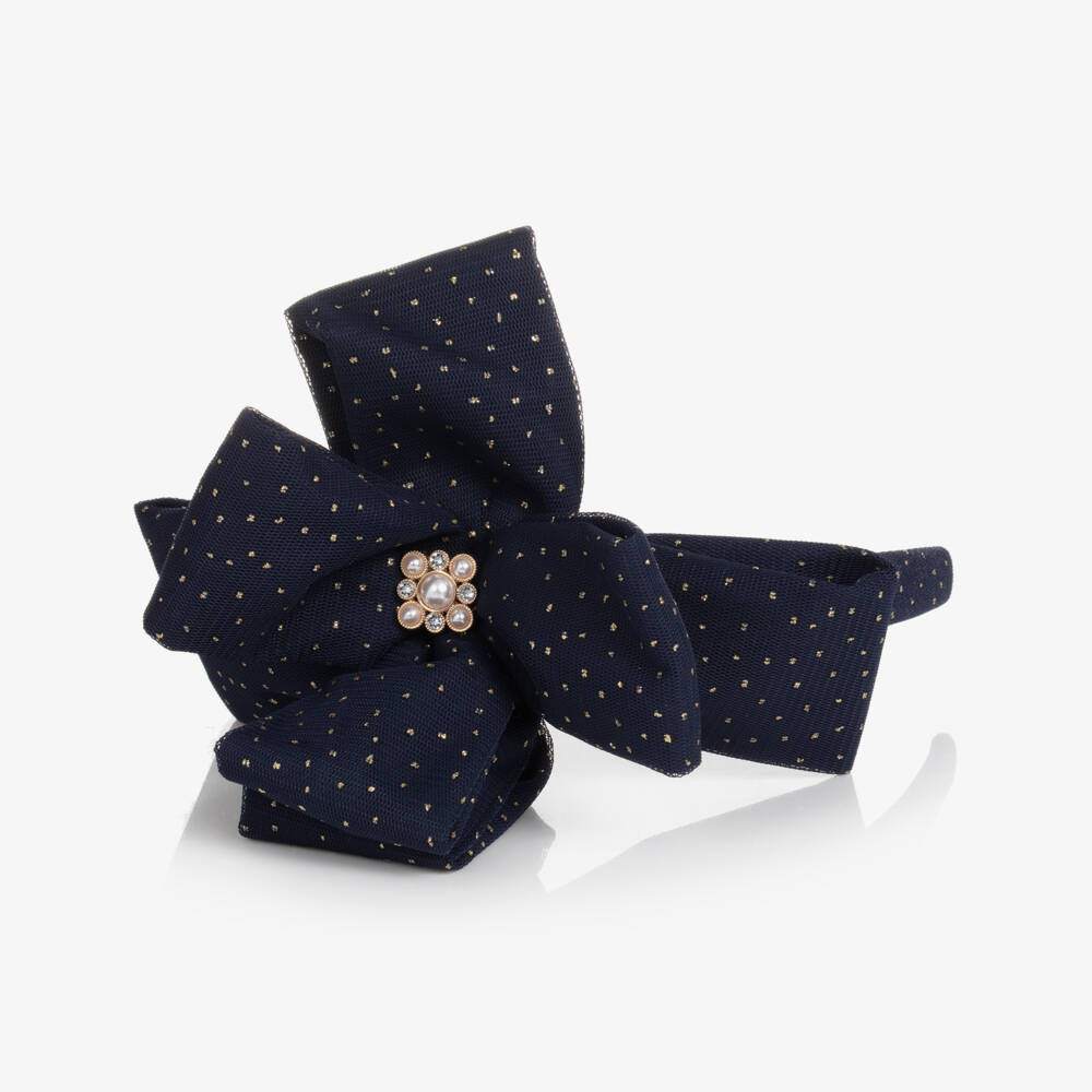 Abel & Lula-Girls Navy Blue Jewelled Bow Hairband | Childrensalon Outlet