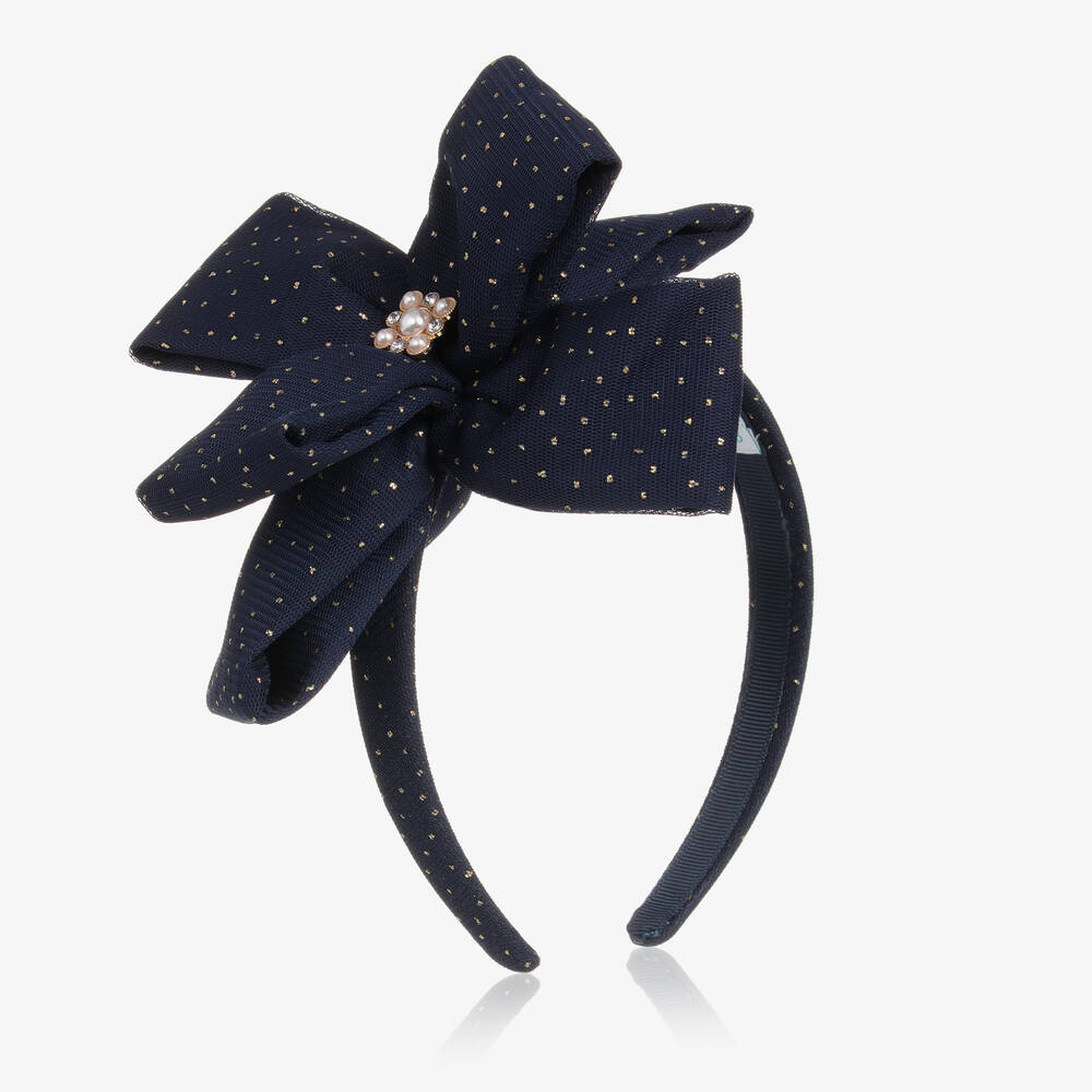 Abel & Lula - Girls Navy Blue Jewelled Bow Hairband | Childrensalon