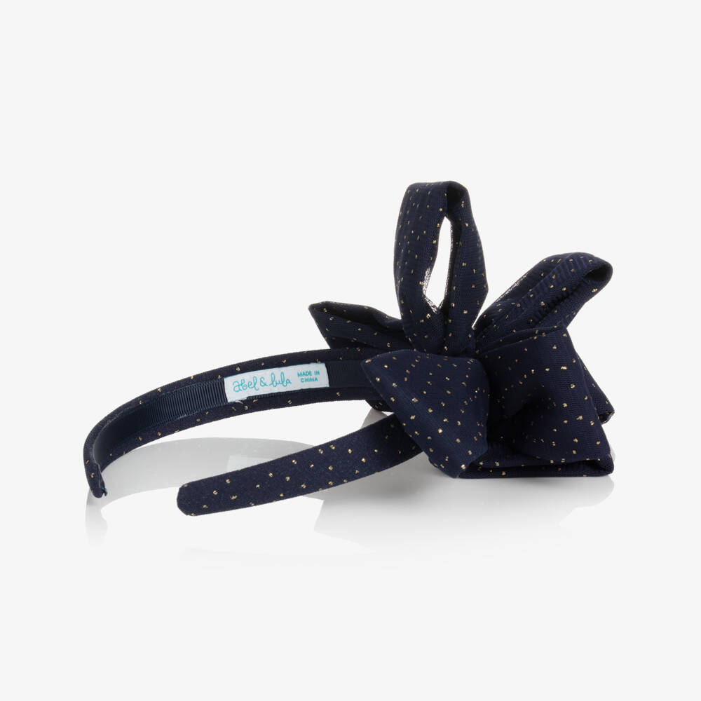 Abel & Lula-Girls Navy Blue Jewelled Bow Hairband | Childrensalon Outlet