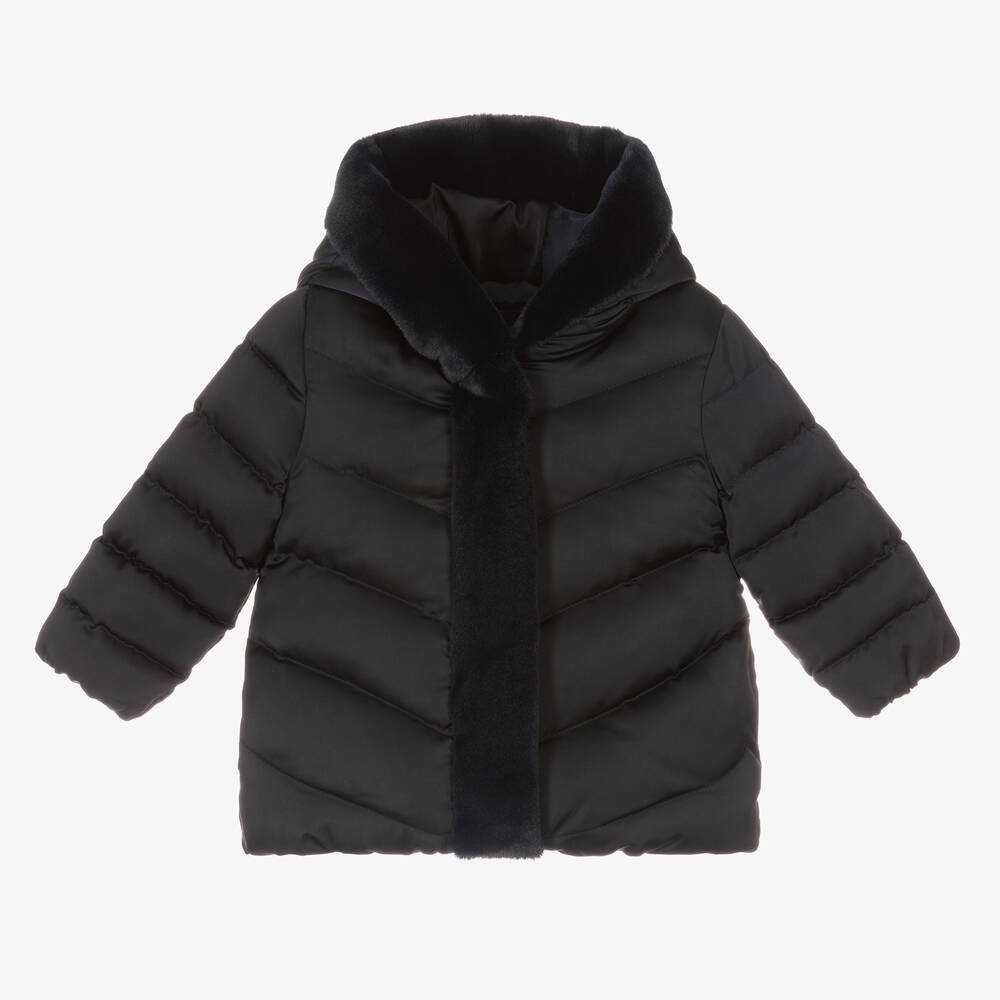Abel & Lula-Girls Navy Blue Silky Coat | Childrensalon Outlet