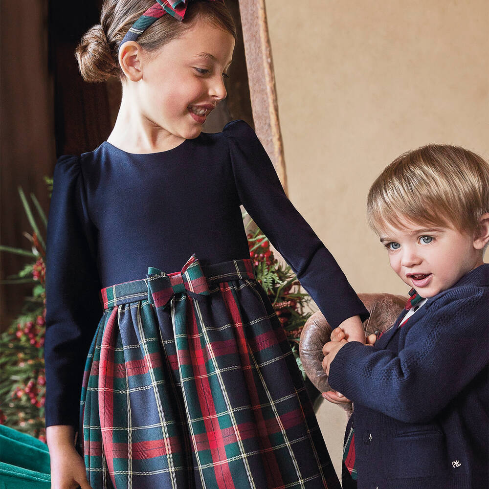 Abel Lula Girls Navy Blue Tartan Dress Childrensalon Outlet