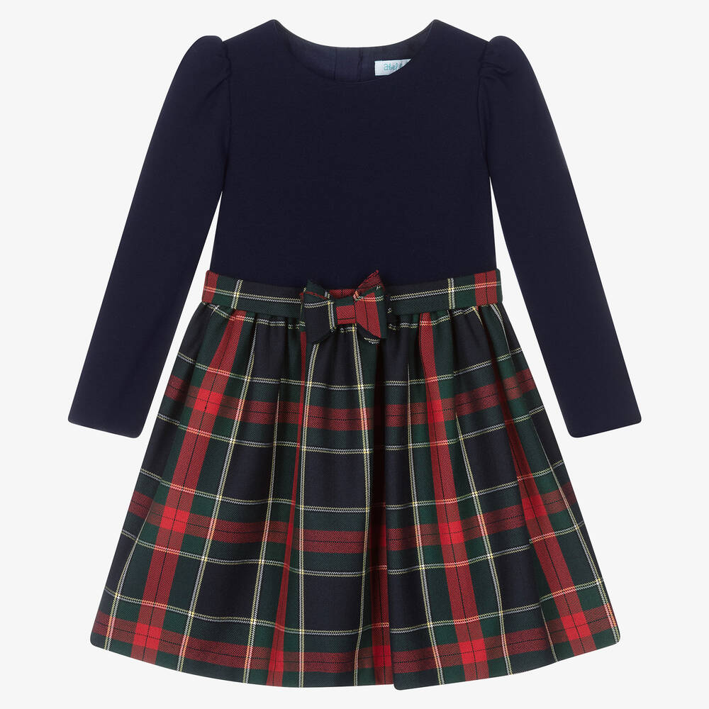 Abel & Lula - Girls Navy Blue Tartan Dress | Childrensalon