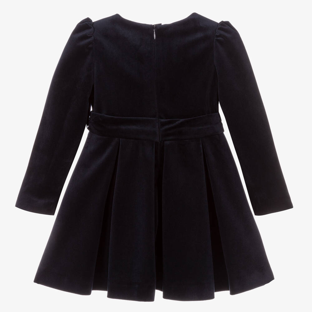 Abel & Lula-Girls Navy Blue Velvet Dress | Childrensalon Outlet