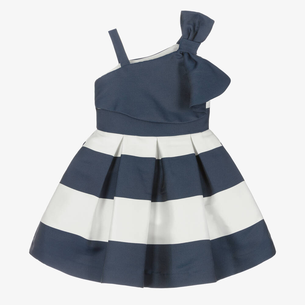 Abel & Lula - Girls Navy Blue & White Striped Dress | Childrensalon