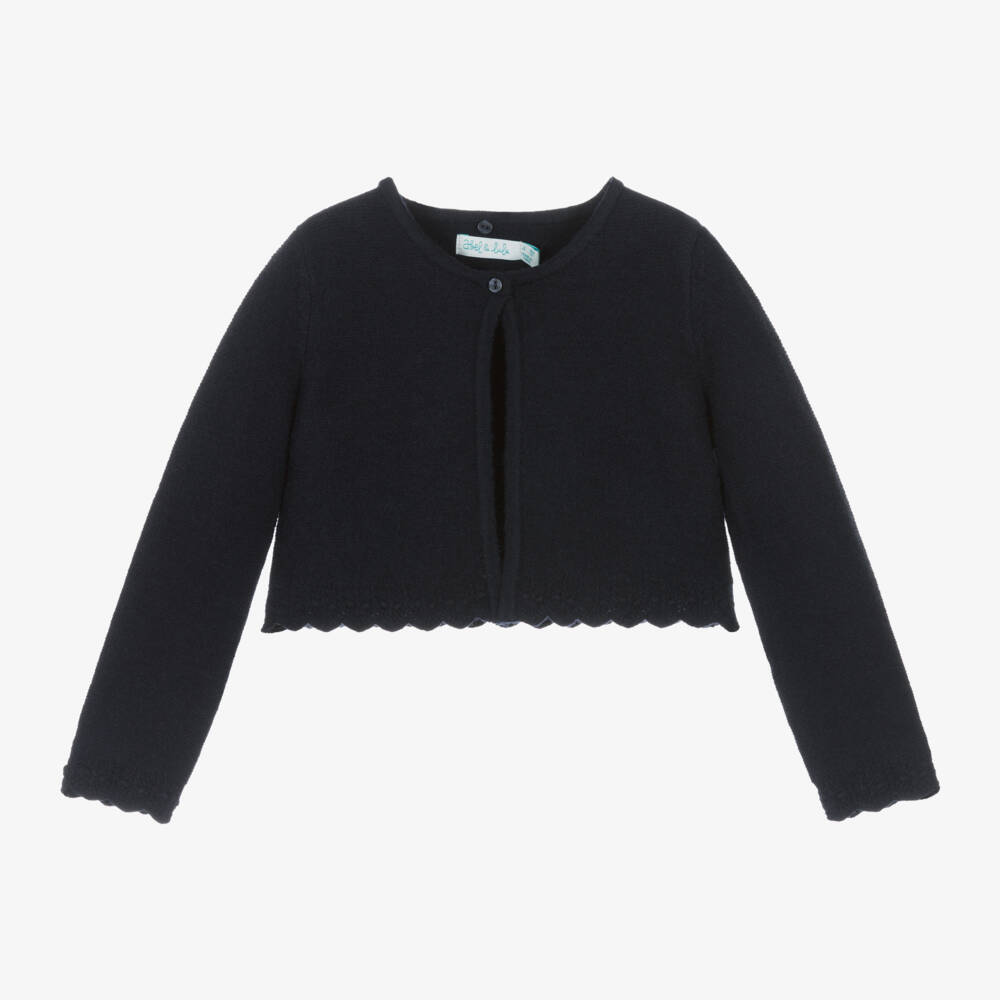 Abel & Lula-Girls Navy Fur Trim Cardigan | Childrensalon Outlet