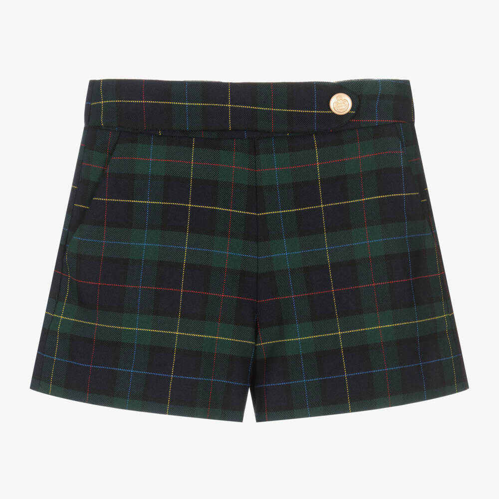 Abel & Lula-Girls Navy & Green Check Shorts | Childrensalon Outlet