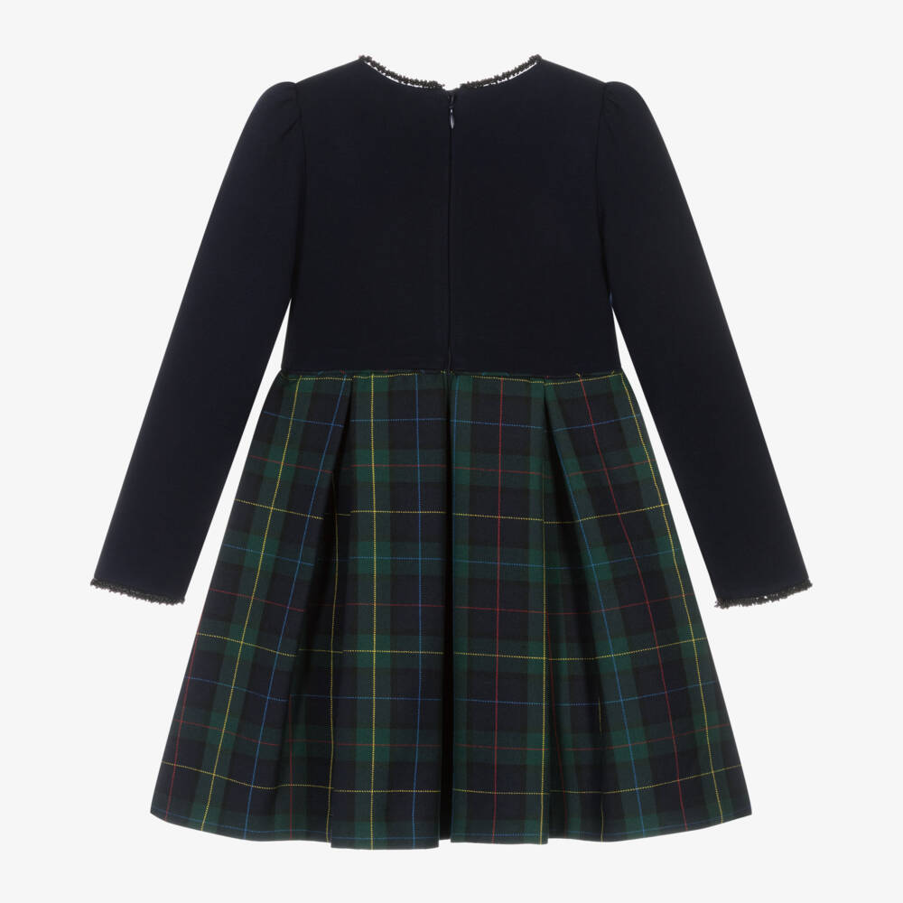 Abel & Lula-Girls Navy & Green Tartan Dress | Childrensalon Outlet