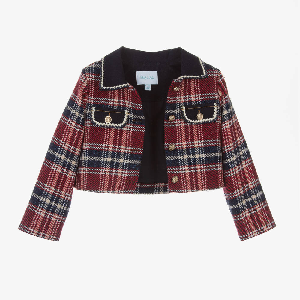 Abel & Lula-Girls Navy & Red Check Blazer | Childrensalon Outlet