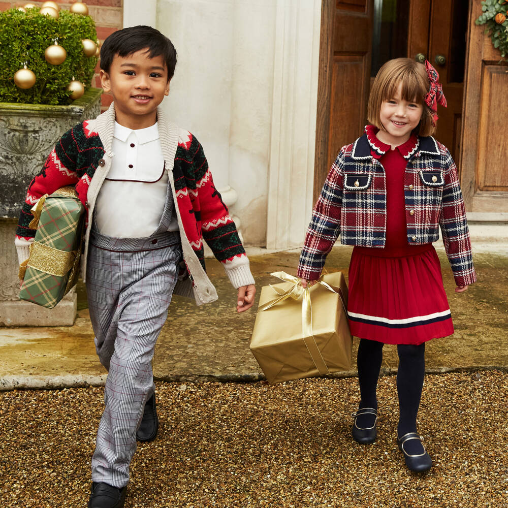 Abel & Lula-Girls Navy & Red Check Blazer | Childrensalon Outlet