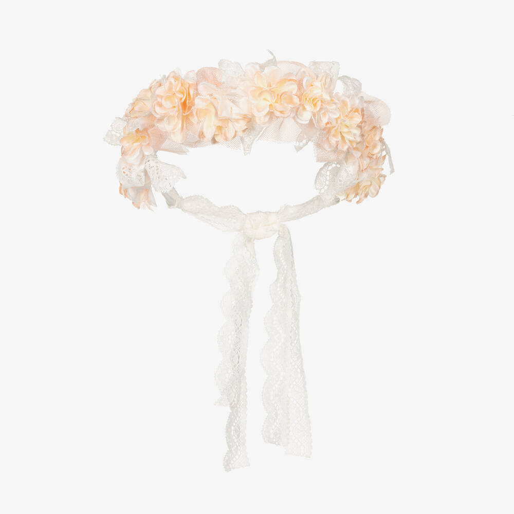 Abel & Lula - Girls Orange Lace Floral Hairband  | Childrensalon