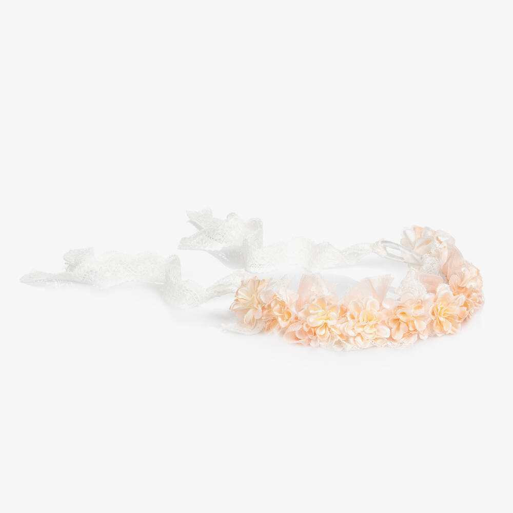 Abel & Lula-Girls Orange Lace Floral Hairband  | Childrensalon Outlet