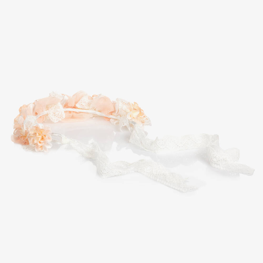 Abel & Lula-Girls Orange Lace Floral Hairband  | Childrensalon Outlet