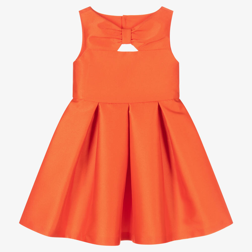 Abel & Lula - Girls Orange Satin Pleated Dress | Childrensalon