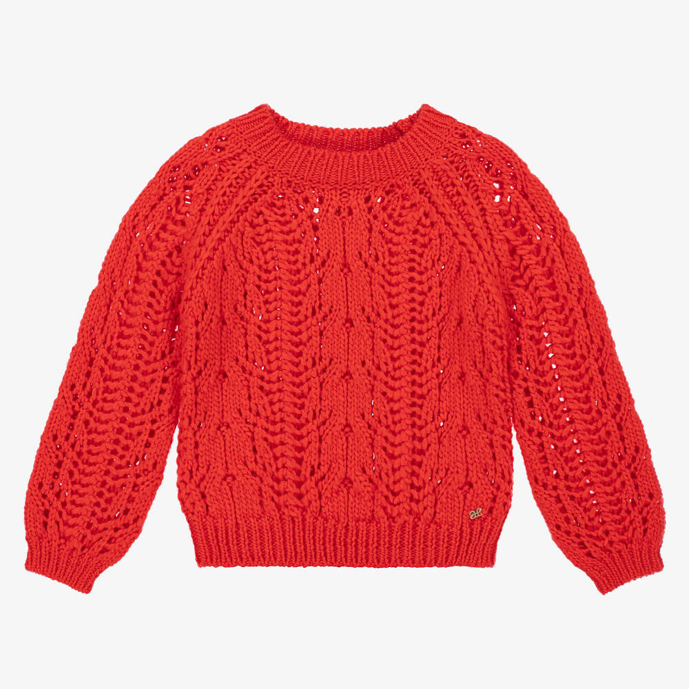 Abel & Lula - Girls Orange Wool Knitted Sweater | Childrensalon