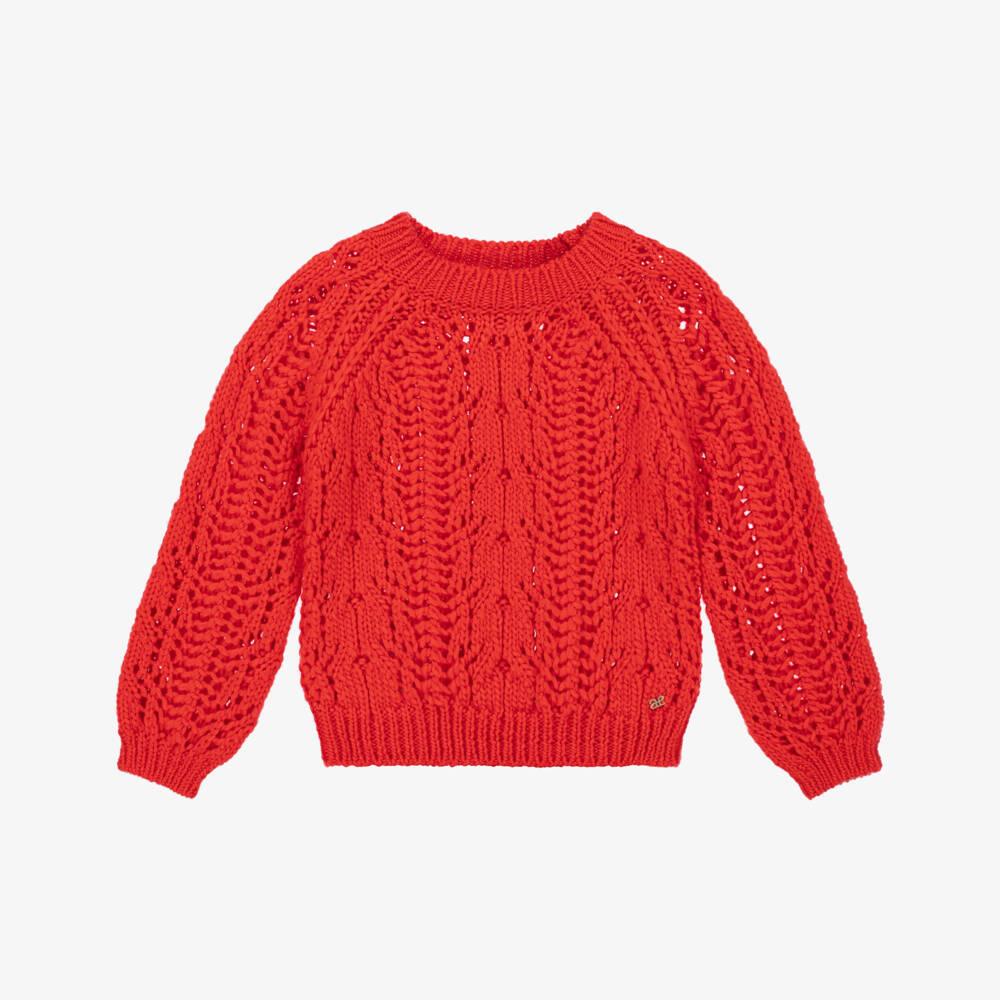 Abel & Lula-Girls Orange Wool Knitted Sweater | Childrensalon Outlet