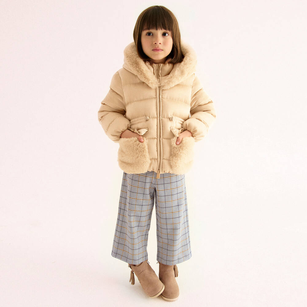 Abel & Lula-Girls Pale Gold Hooded Puffer Jacket | Childrensalon Outlet