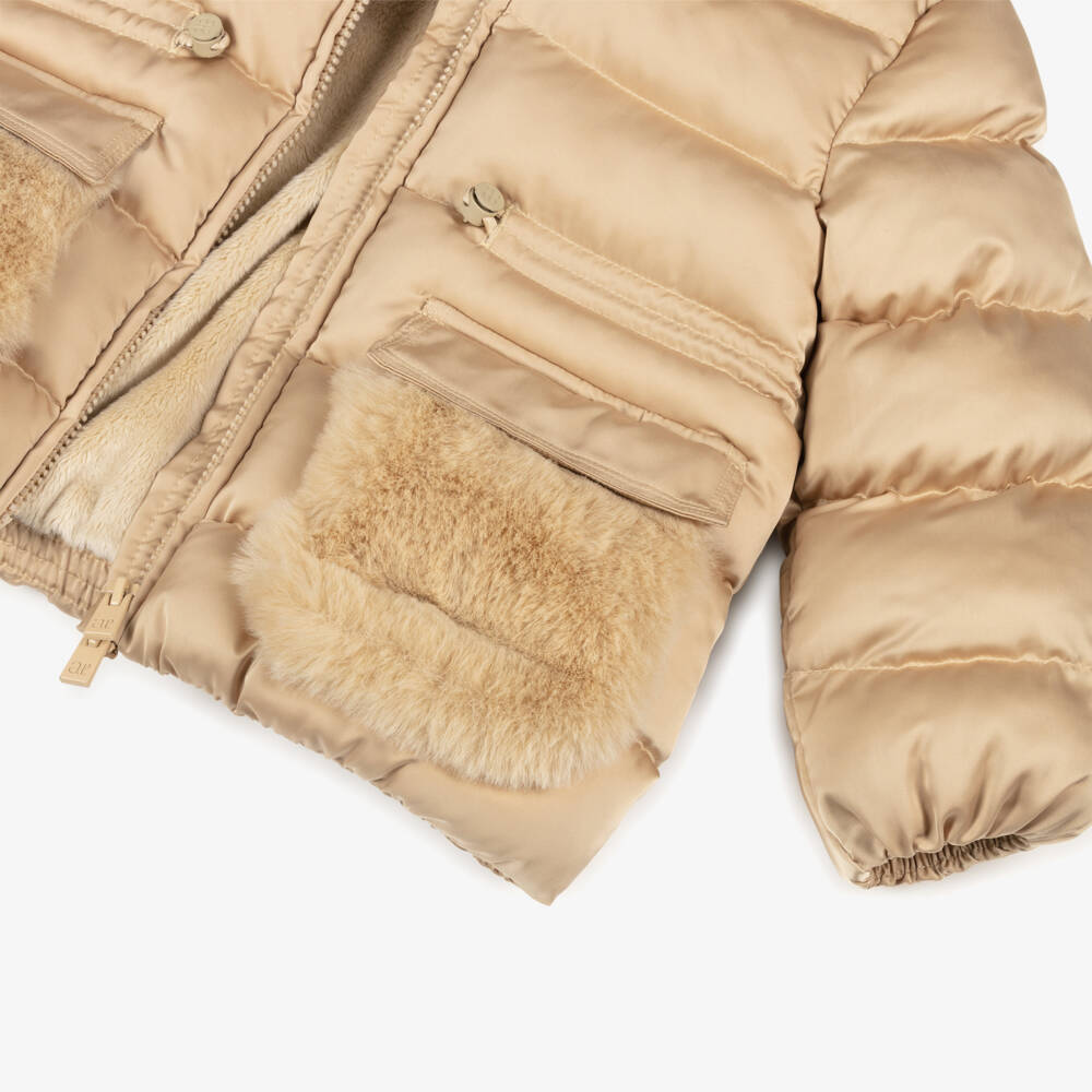 Abel & Lula-Girls Pale Gold Hooded Puffer Jacket | Childrensalon Outlet