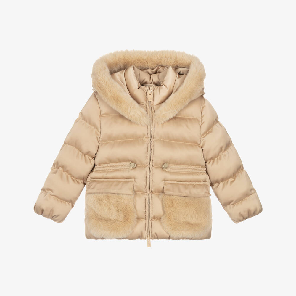 Abel & Lula-Girls Pale Gold Hooded Puffer Jacket | Childrensalon Outlet