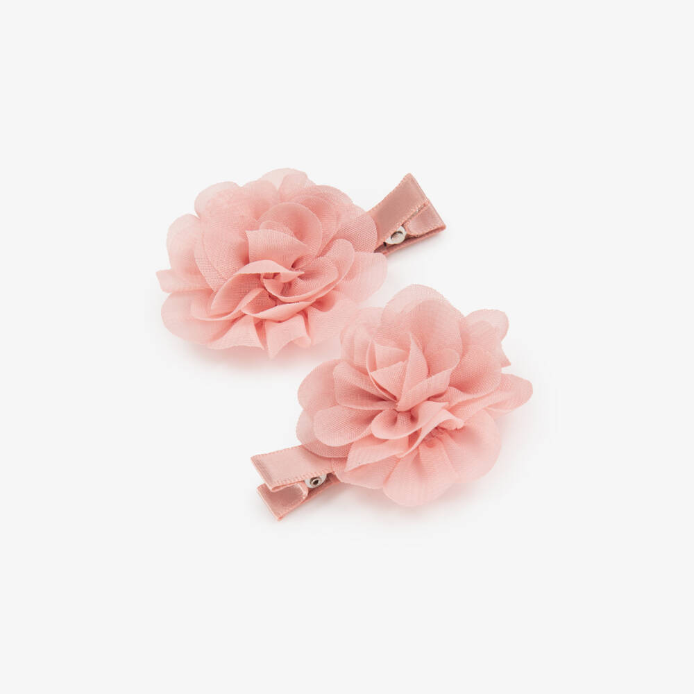Abel & Lula-Girls Pale Pink Tulle Flower Hairclips (2 Pack) | Childrensalon Outlet