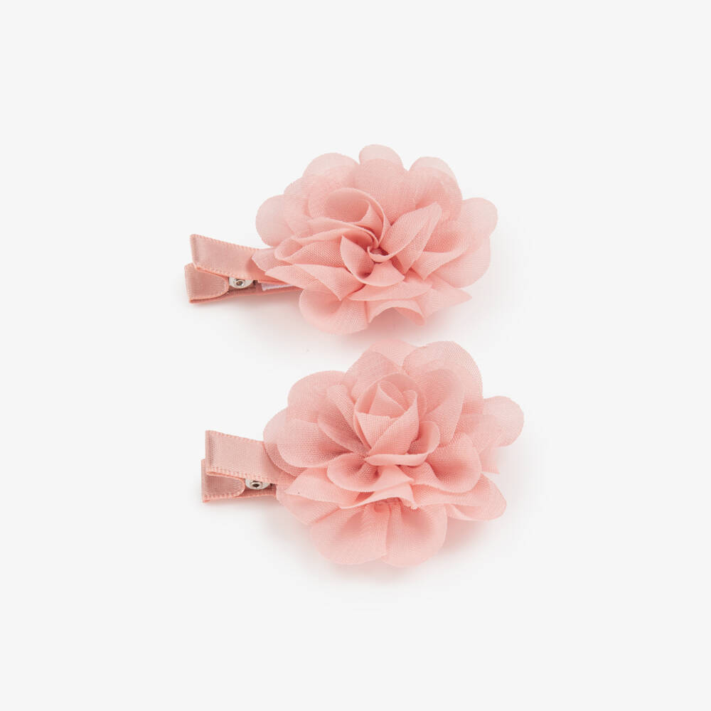 Abel & Lula-Girls Pale Pink Tulle Flower Hairclips (2 Pack) | Childrensalon Outlet