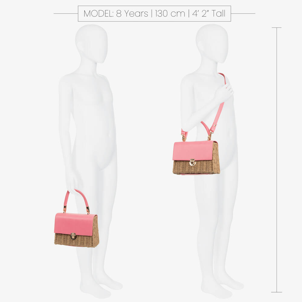 Abel & Lula-Girls Pink & Beige Straw Handbag | Childrensalon Outlet
