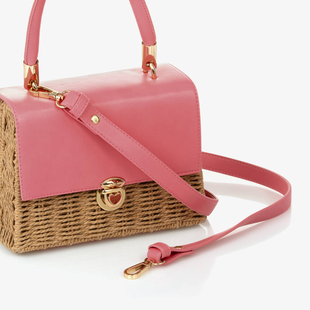 Abel & Lula-Girls Pink & Beige Straw Handbag | Childrensalon Outlet