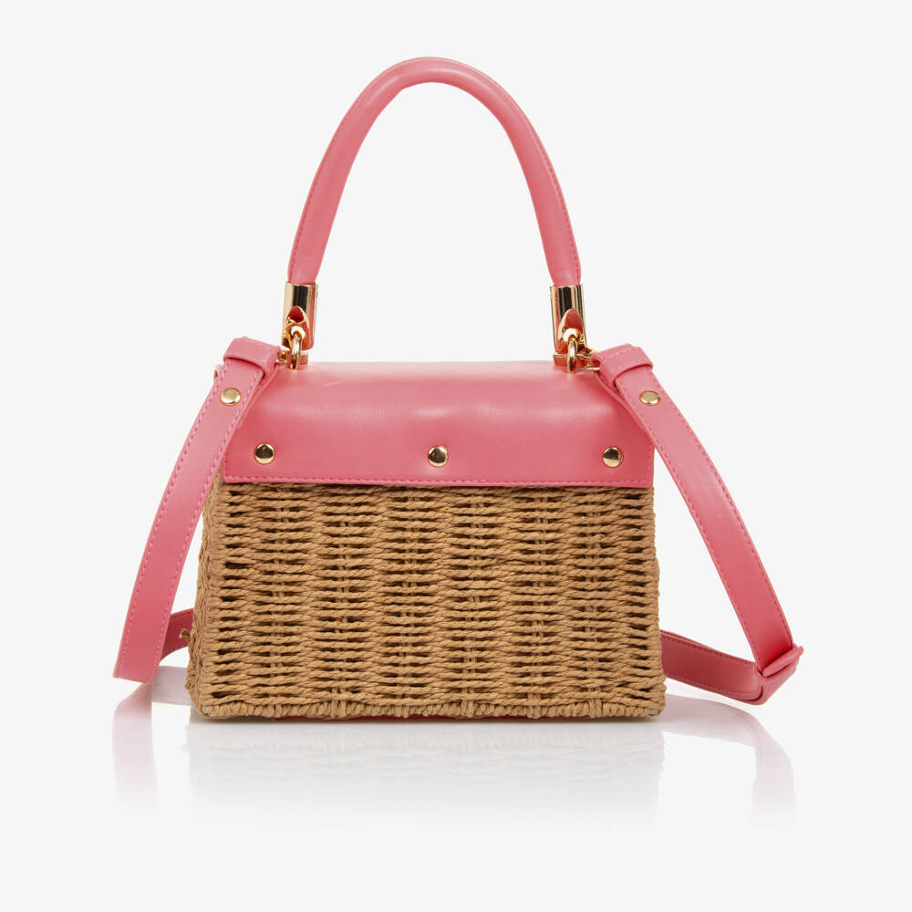 Abel & Lula-Girls Pink & Beige Straw Handbag | Childrensalon Outlet