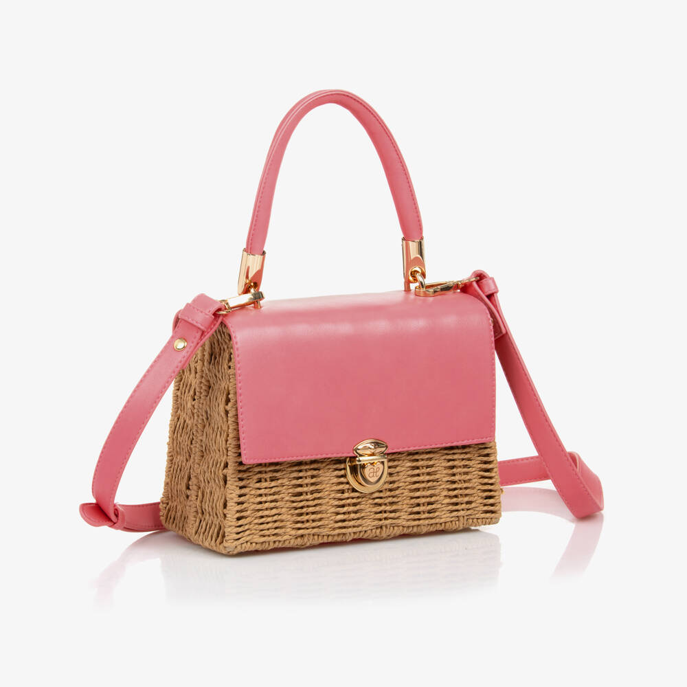 Abel & Lula-Girls Pink & Beige Straw Handbag | Childrensalon Outlet