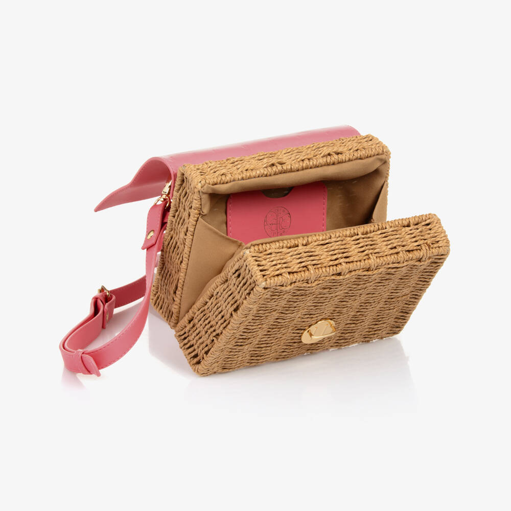 Abel & Lula-Girls Pink & Beige Straw Handbag | Childrensalon Outlet