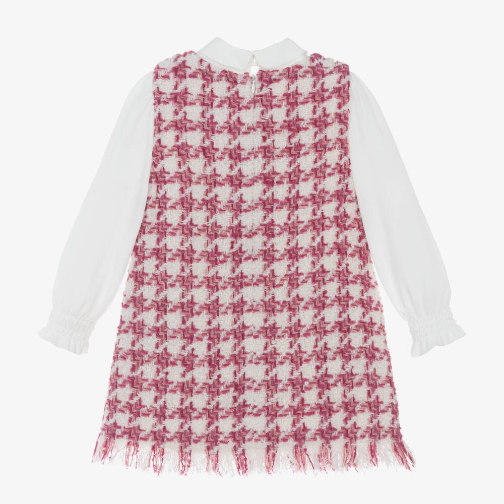 Abel & Lula-Girls Pink Check Tweed Dress | Childrensalon Outlet