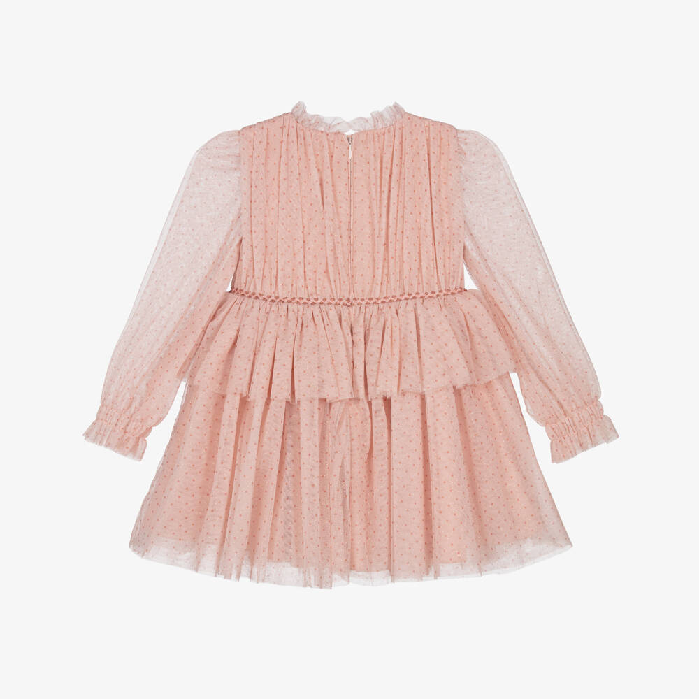 Abel & Lula-Girls Pink Dotted & Sparkle Tulle Dress | Childrensalon Outlet
