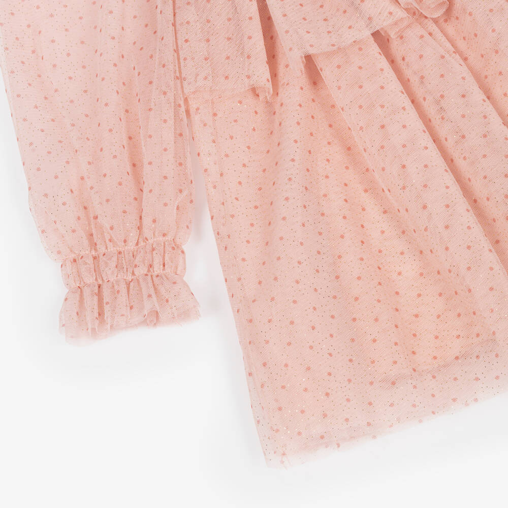 Abel & Lula-Girls Pink Dotted & Sparkle Tulle Dress | Childrensalon Outlet