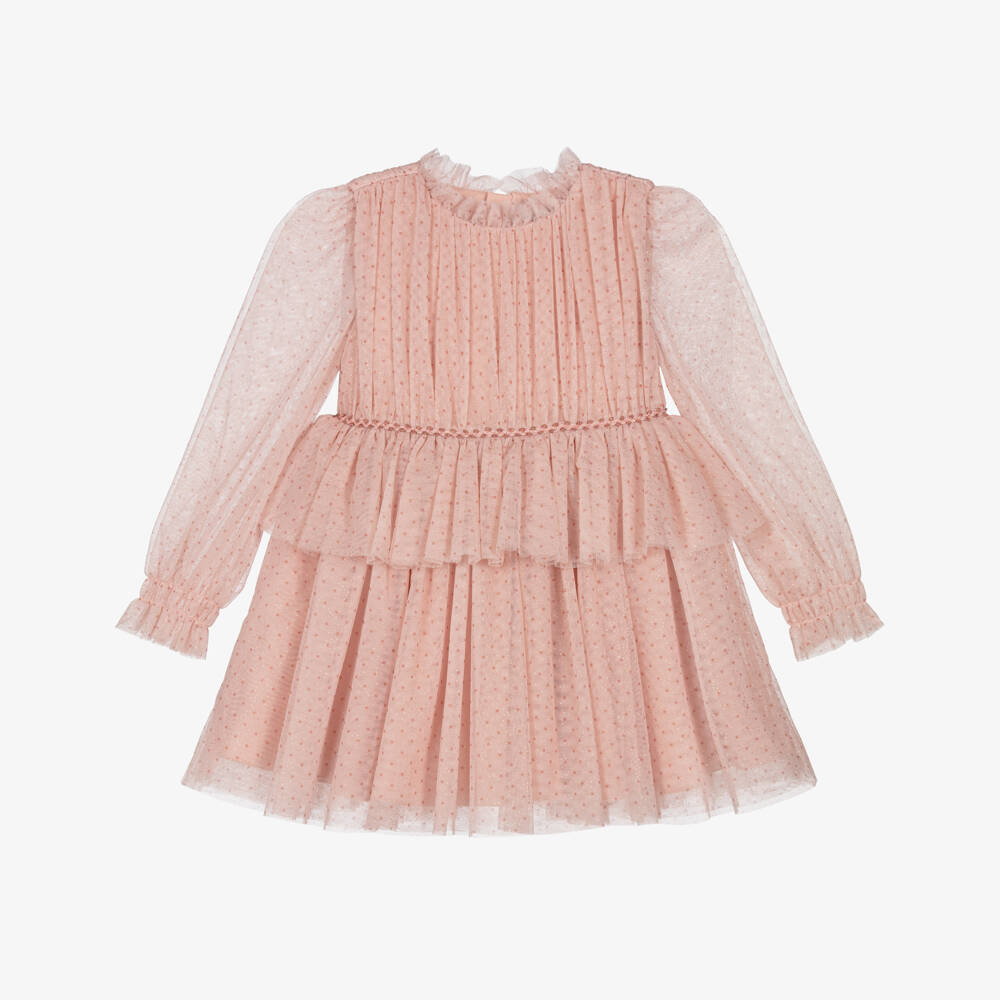 Abel & Lula-Girls Pink Dotted & Sparkle Tulle Dress | Childrensalon Outlet